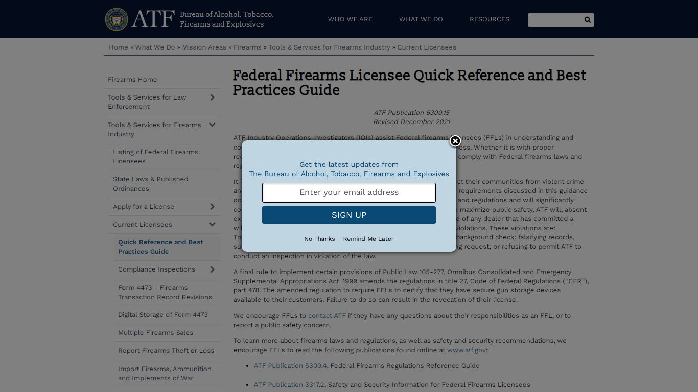 Federal Firearms Licensee Quick Reference and Best Practices Guide